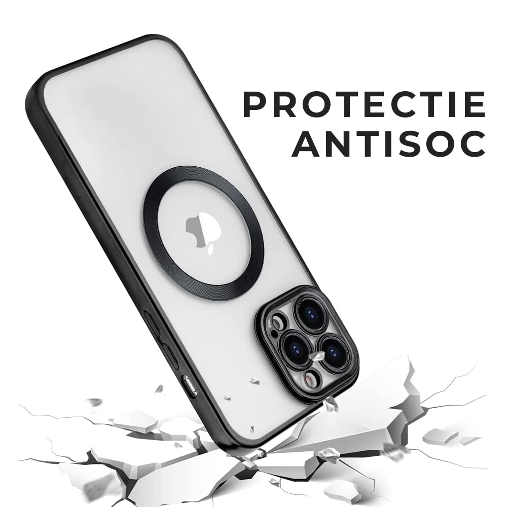 Husa Daden® Magsafe Luxury compatibil Iphone 11 Pro cu protectie camera, Antisoc, Transparent cu margini negre
