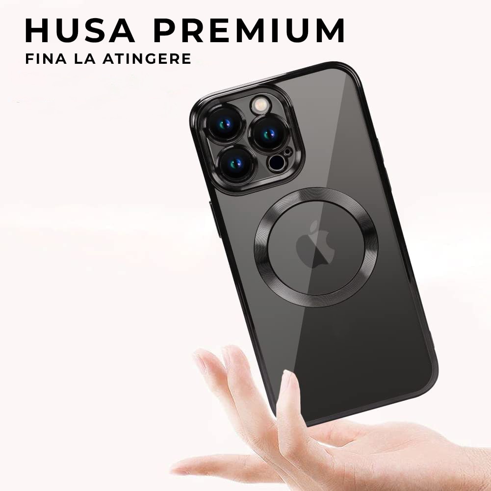 Husa Daden® Magsafe Luxury compatibil Iphone 11 Pro cu protectie camera, Antisoc, Transparent cu margini negre