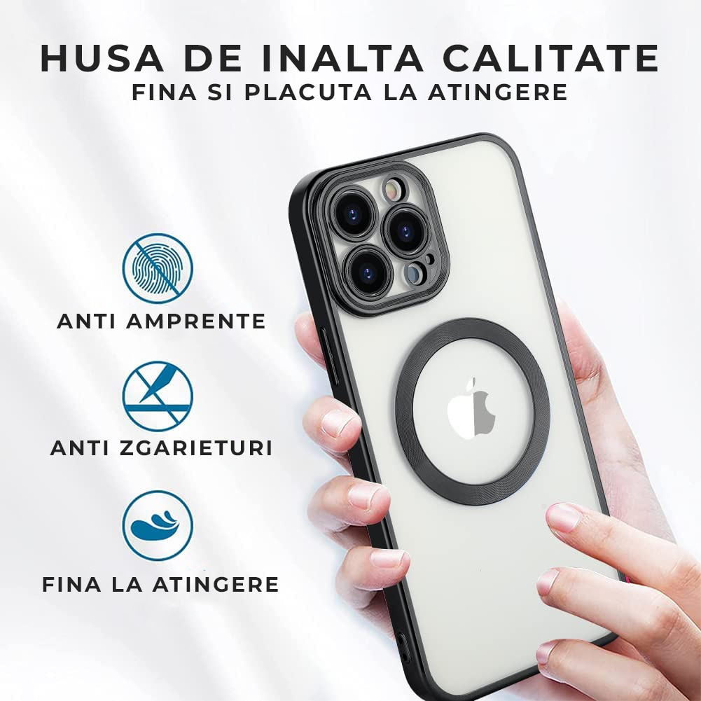 Husa Daden® Magsafe Luxury compatibil Iphone 11 Pro cu protectie camera, Antisoc, Transparent cu margini negre