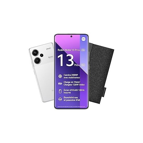 Telefon mobil Xiaomi Redmi Note 13 Pro Plus 5G 12/512 White Bundle cu Husa Gri Inchis, Ecran de 6.67 inch, Smartphone Deblocat, Baterie de 5000 mAh, Memorie ROM de 512GB, RAM de 12GB, Android 13