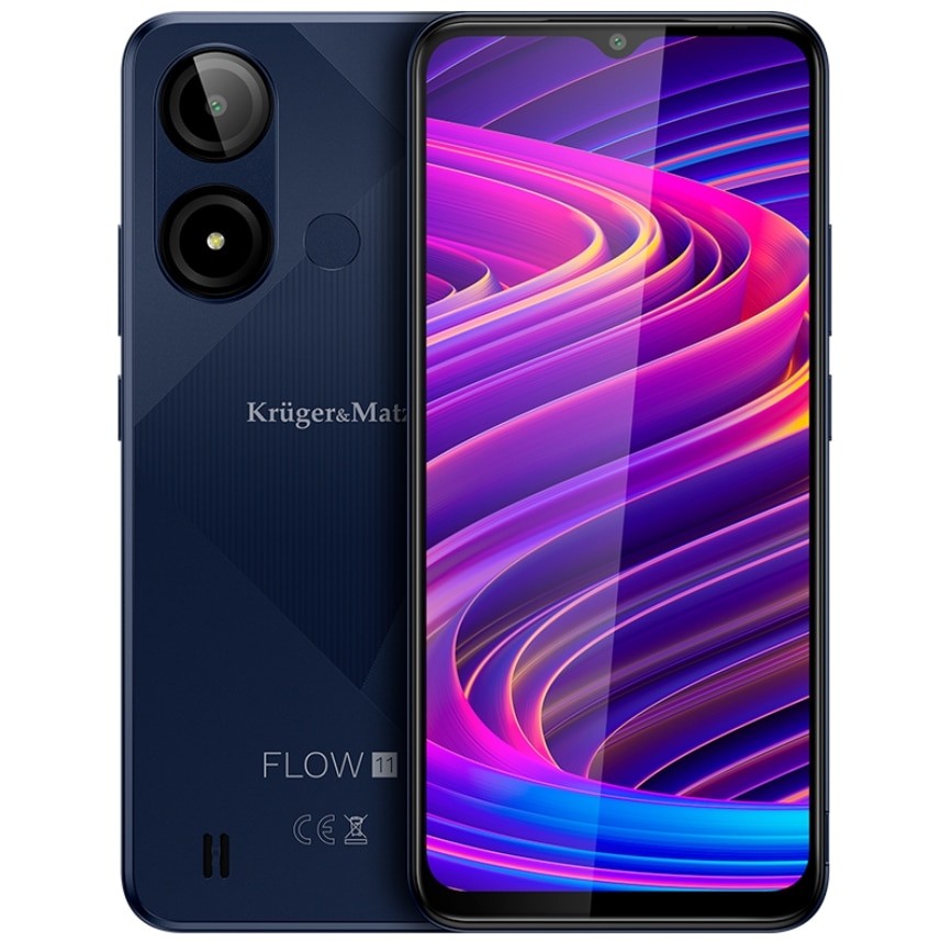 Telefon Mobil Kruger&Matz Flow 11, Procesor Unisoc SC9863A Octa-Core, Ecran IPS 6.56", 4GB RAM, 64GB Flash, Camera 13 MP, Wi-Fi, 4G, Dual SIM, Android Albastru