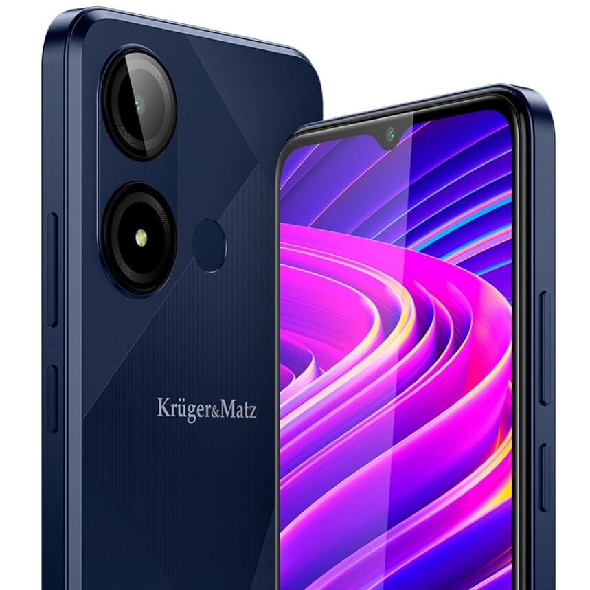 Telefon Mobil Kruger&Matz Flow 11, Procesor Unisoc SC9863A Octa-Core, Ecran IPS 6.56", 4GB RAM, 64GB Flash, Camera 13 MP, Wi-Fi, 4G, Dual SIM, Android Albastru