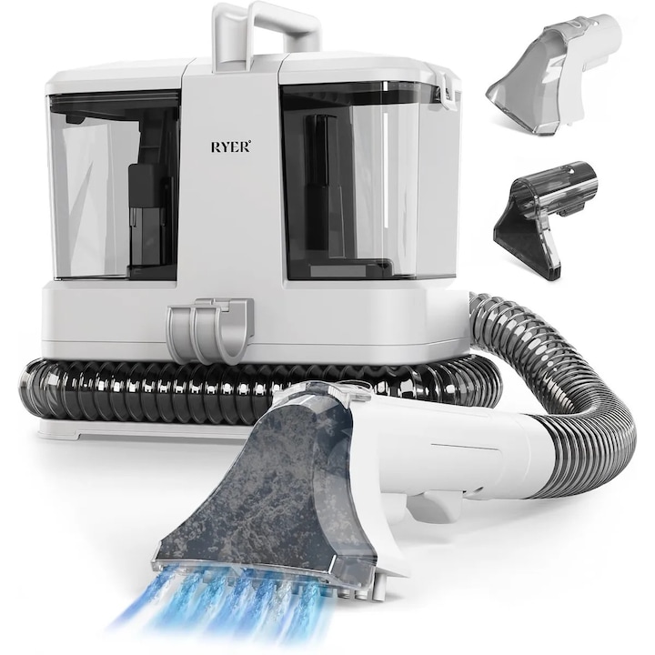 Aspirator Profesional cu Spalare Ryer Carpet Cleaner COMPACT Injectie-Extractie, Putere 9000Pa, Curatator de Pete Textile, Saltele, Covoare, Tapiterii, Mocheta, Podele, 2 Rezervoare Curat-Murdar, 2 Accesorii, Curatare Profunda, Putere Mare de Aspirare