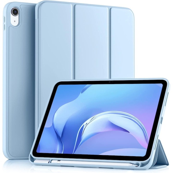 Husa de protectie pentru iPad (A16) 11 generatie de 11 inch 2025, husa pentru iPad 10 generatie de 10,9 inch 2022, cu suport pentru stilou, husa inteligenta cu suport pliabil in trei, Ice blue