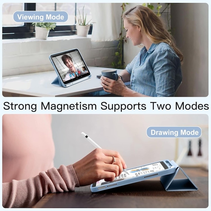 Husa de protectie pentru iPad (A16) 11 generatie de 11 inch 2025, husa pentru iPad 10 generatie de 10,9 inch 2022, cu suport pentru stilou, husa inteligenta cu suport pliabil in trei, Ice blue