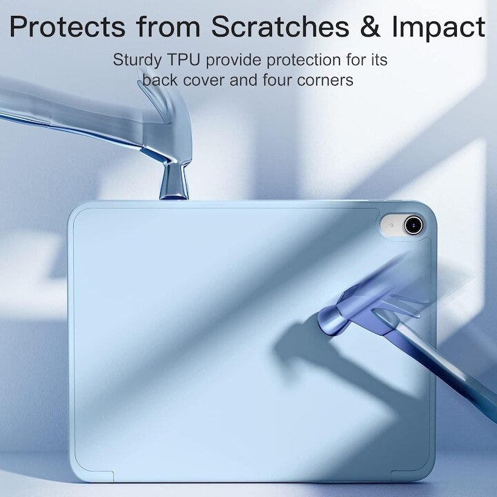 Husa de protectie pentru iPad (A16) 11 generatie de 11 inch 2025, husa pentru iPad 10 generatie de 10,9 inch 2022, cu suport pentru stilou, husa inteligenta cu suport pliabil in trei, Ice blue