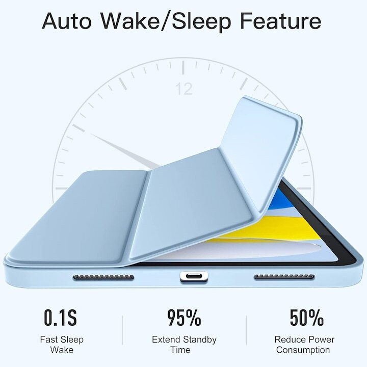 Husa de protectie pentru iPad (A16) 11 generatie de 11 inch 2025, husa pentru iPad 10 generatie de 10,9 inch 2022, cu suport pentru stilou, husa inteligenta cu suport pliabil in trei, Ice blue