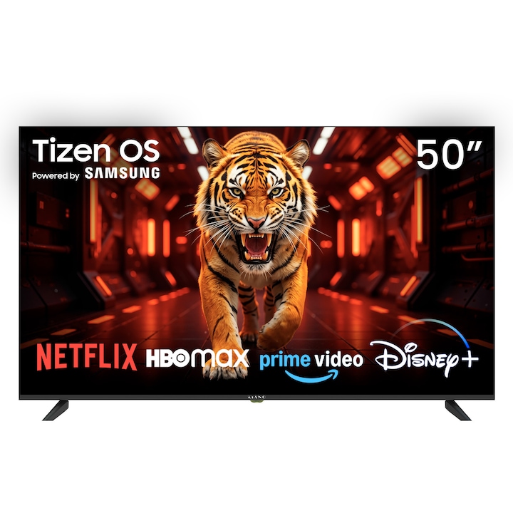 Televizor Smart Kiano Elegance 50 inch, (125.7cm) 4K Ultra HD, Tizen OS Powered by Samsung, Gaming in Cloud GeForce NOW, HDR, Sunet Dolby Audio, Acces Rapid Netflix Disney+ HBO Max Spotify