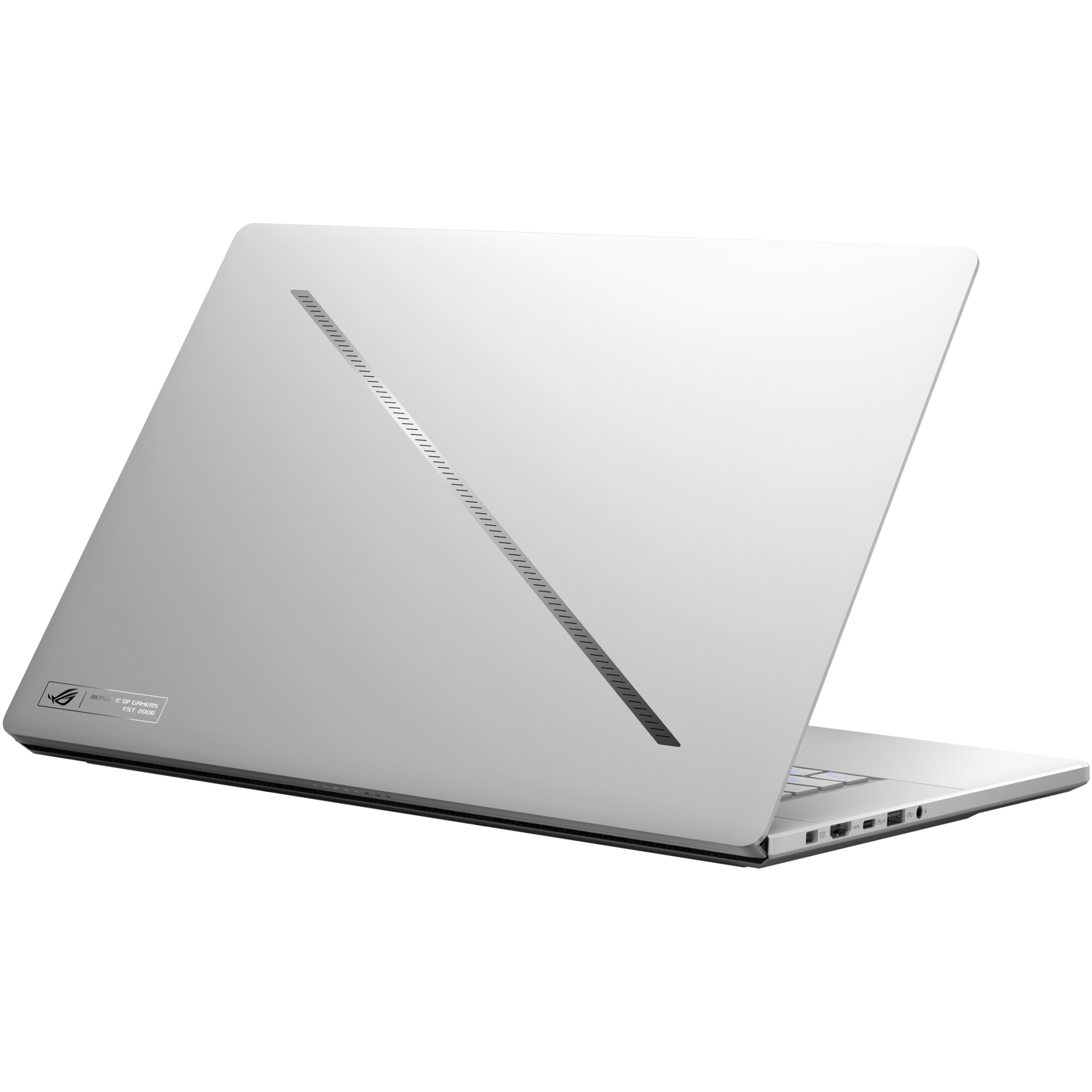 Laptop Gaming ASUS ROG Zephyrus G16 GA605WI cu procesor AMD Ryzen™ AI 9 HX 370 pana la 5.1GHz, 16", WQXGA, OLED, 240Hz, 32GB LPDDR5x, 1TB SSD, NVIDIA® GeForce RTX™ 4070 8GB GDDR6, No OS, PLATINUM WHITE