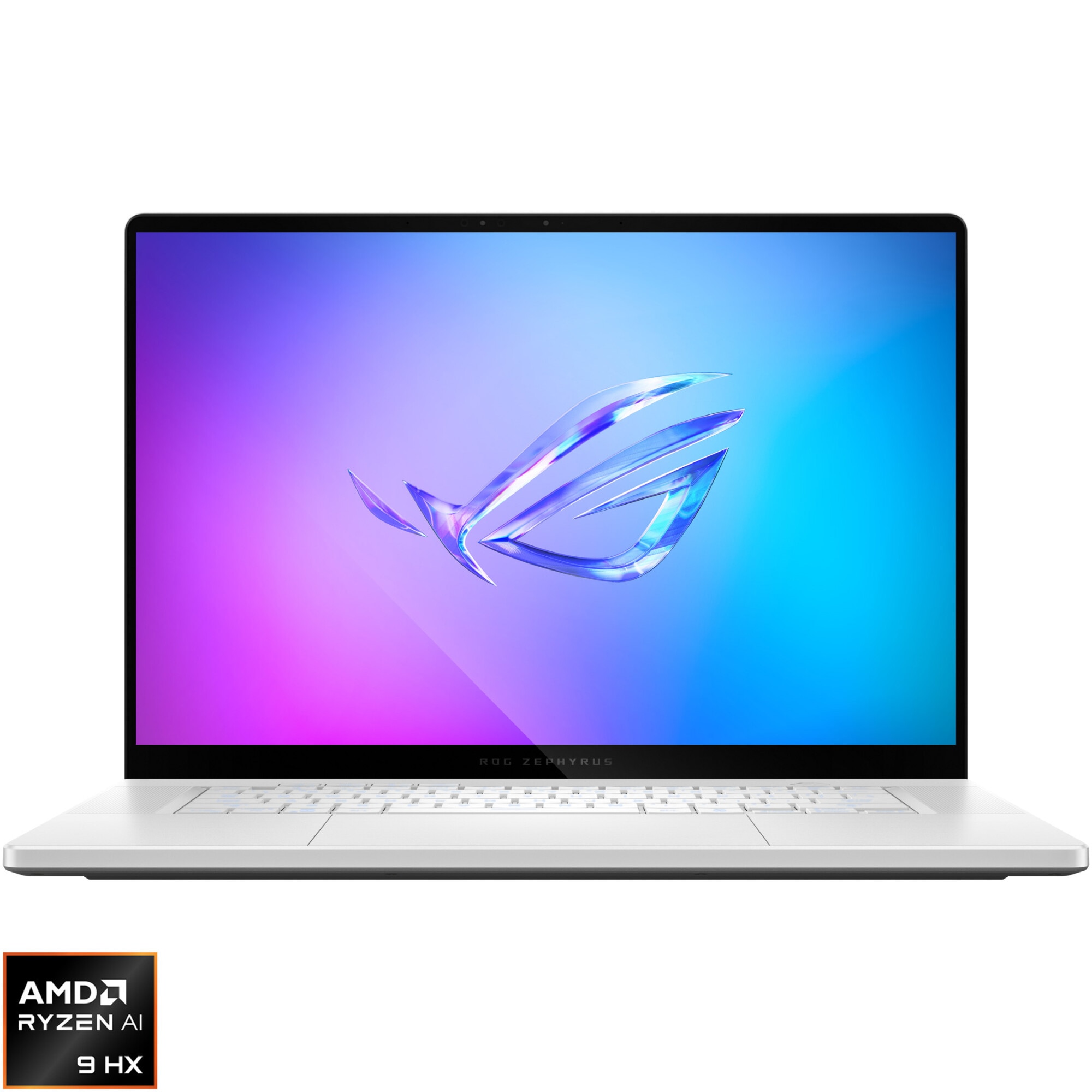 Laptop Gaming ASUS ROG Zephyrus G16 GA605WI cu procesor AMD Ryzen™ AI 9 HX 370 pana la 5.1GHz, 16", WQXGA, OLED, 240Hz, 32GB LPDDR5x, 1TB SSD, NVIDIA® GeForce RTX™ 4070 8GB GDDR6, No OS, PLATINUM WHITE
