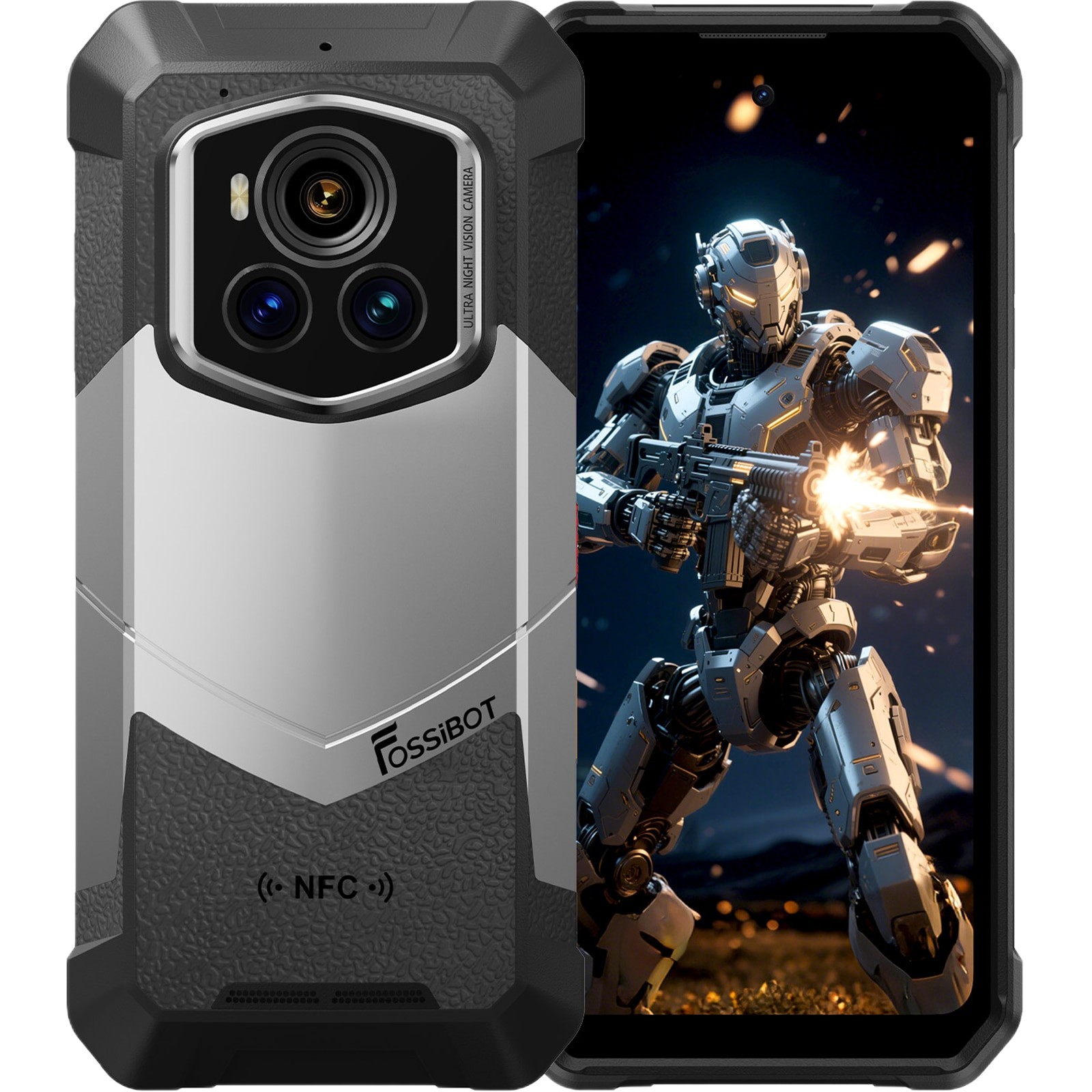 Telefon mobil FOSSIBOT F107 Pro, 5G, Dual SIM, Octa-Core Dimensity 7300, 6.95-inch IPS 120Hz, 30GB RAM, 512GB, GPS, NFC, Flashlight Strong 50m, 28000mAh, IP68/IP69K, Android 15