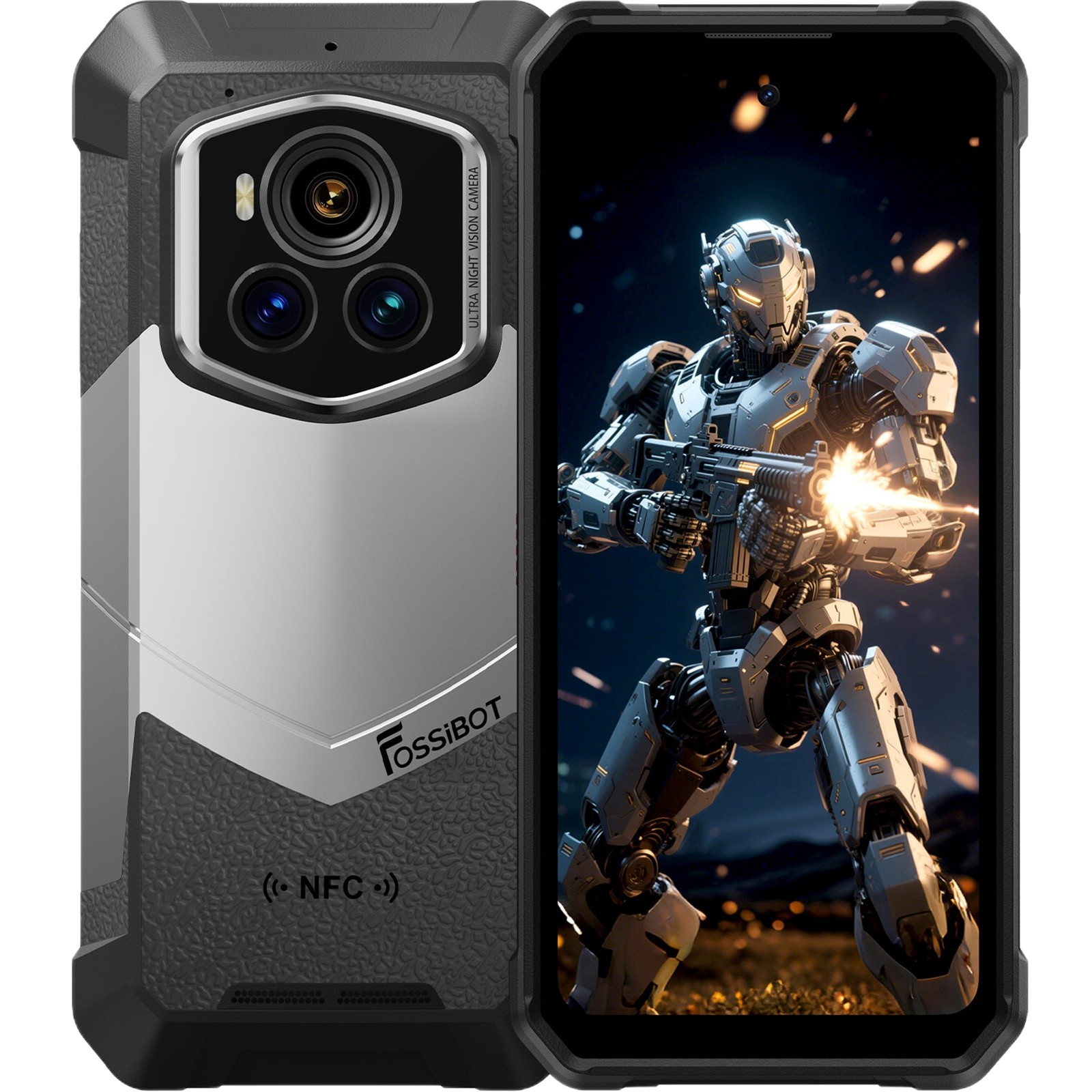 Telefon mobil FOSSIBOT F107 Pro, 5G, Dual SIM, Octa-Core Dimensity 7300, 6.95-inch IPS 120Hz, 30GB RAM, 512GB, GPS, NFC, Flashlight Strong 50m, 28000mAh, IP68/IP69K, Android 15