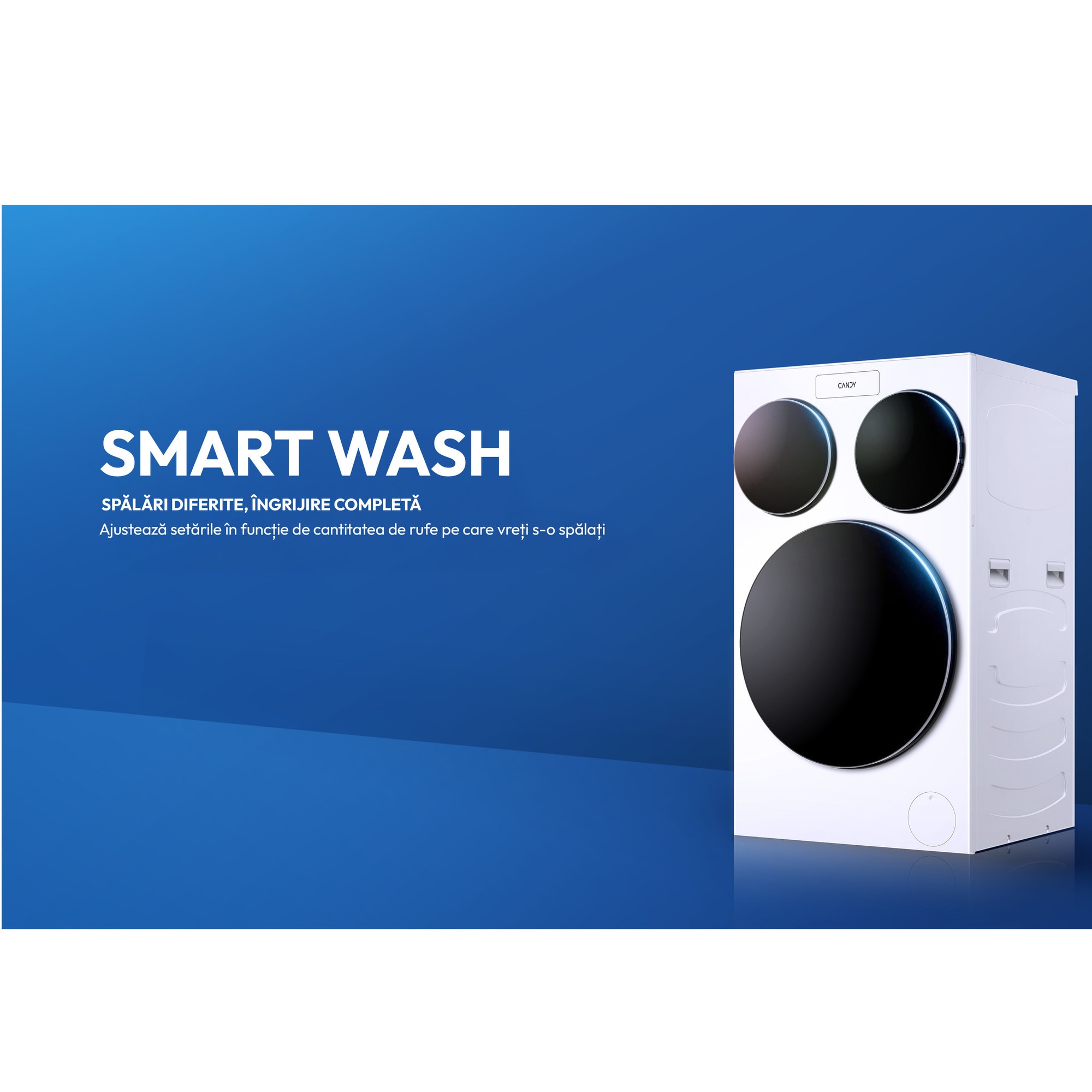 Masina de spalat CANDY MultiWash MQD 410CBL9-PL cu inteligenta artificiala, 3 cuve, 10+1+1kg 1400 RPM, Dozare automata, sterilizare anitimicrobiana UV, dim 107 x 59 x60 cm, alb