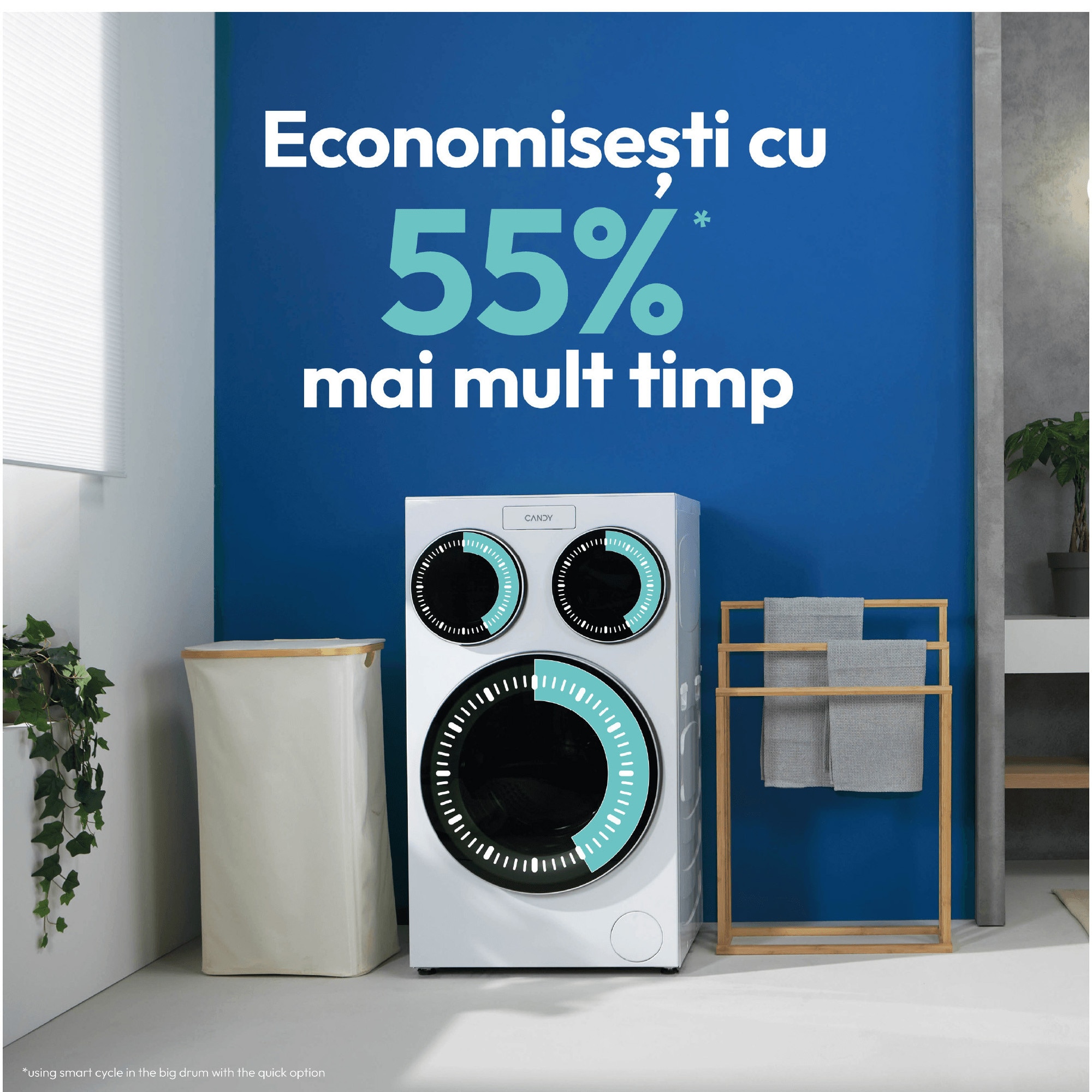Masina de spalat CANDY MultiWash MQD 410CBL9-PL cu inteligenta artificiala, 3 cuve, 10+1+1kg 1400 RPM, Dozare automata, sterilizare anitimicrobiana UV, dim 107 x 59 x60 cm, alb