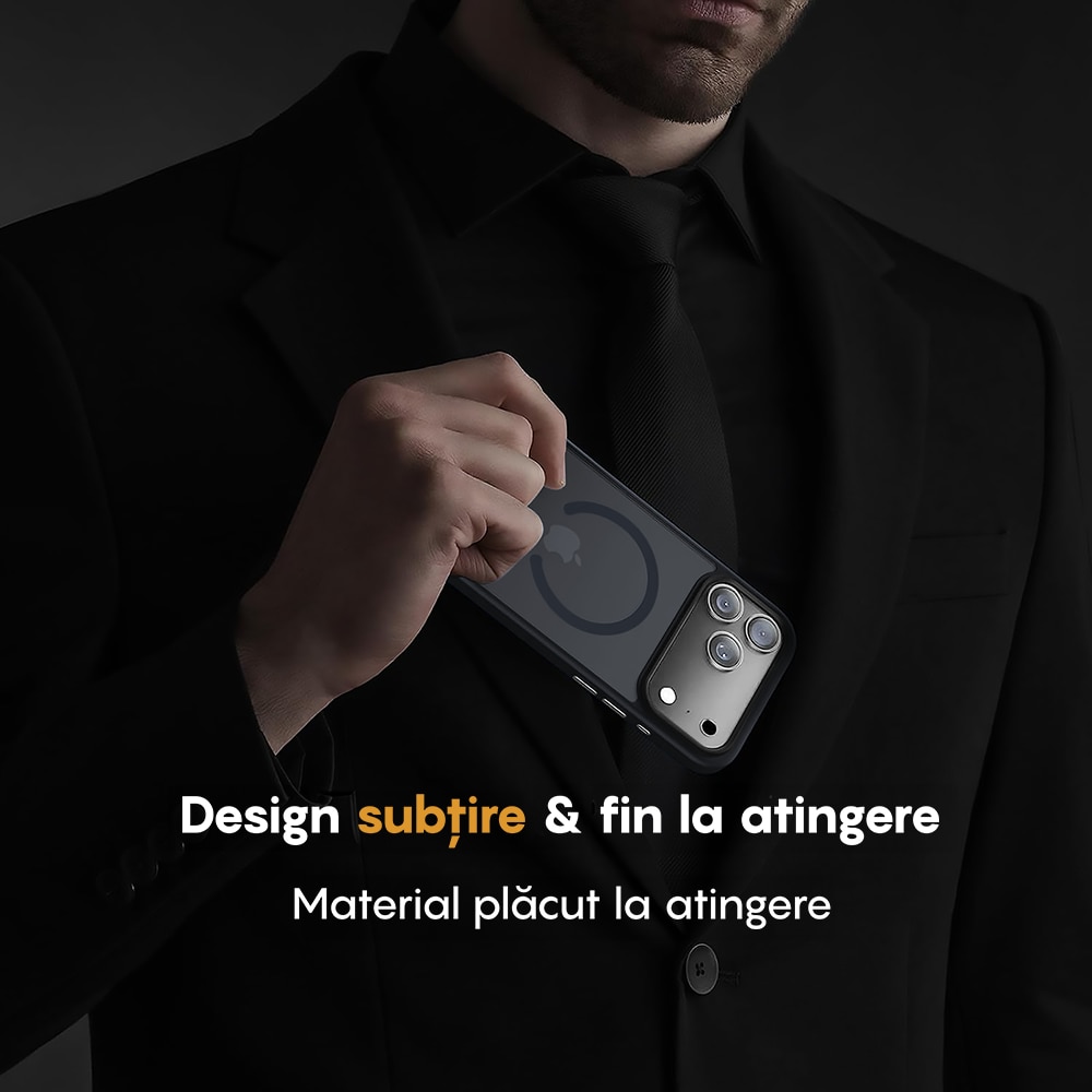 Husa compatibila cu Incarcare Magsafe pentru Apple iPhone 17 Pro, CASEY STUDIOS™, de Protectie, Slim, pentru Incarcare Wireless, Margini Ridicate pentru Protectia Ecranului si a Camerelor, Negru
