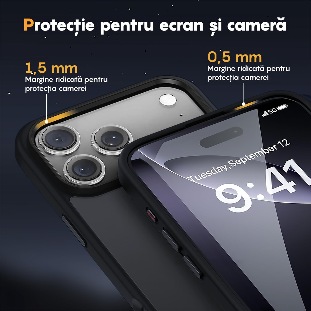 Husa compatibila cu Incarcare Magsafe pentru Apple iPhone 17 Pro, CASEY STUDIOS™, de Protectie, Slim, pentru Incarcare Wireless, Margini Ridicate pentru Protectia Ecranului si a Camerelor, Negru