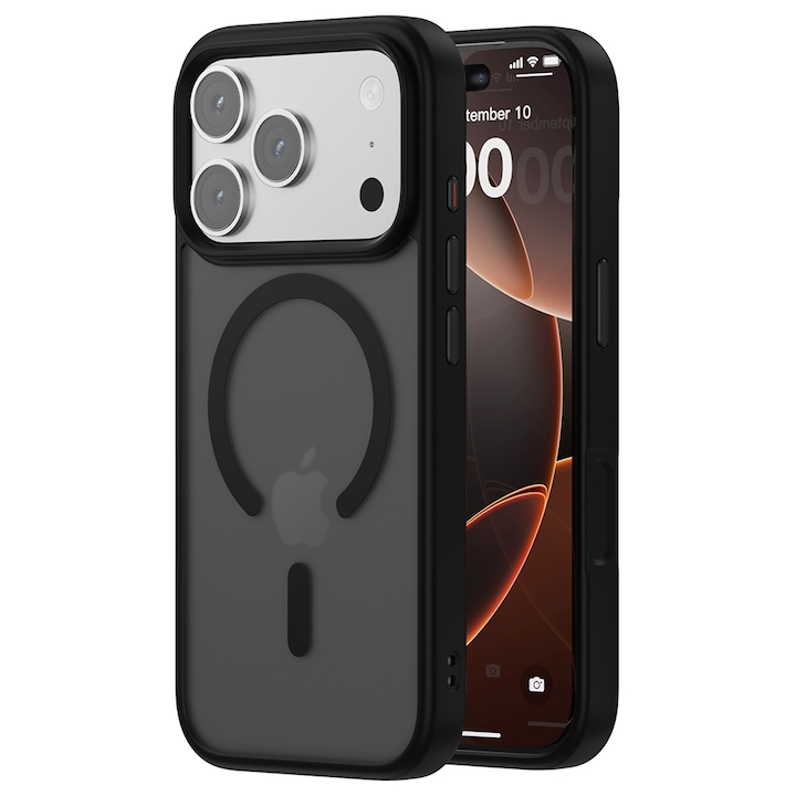 Husa compatibila cu Incarcare Magsafe pentru Apple iPhone 17 Pro, CASEY STUDIOS™, de Protectie, Slim, pentru Incarcare Wireless, Margini Ridicate pentru Protectia Ecranului si a Camerelor, Negru
