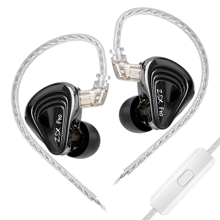 Casti hibride KZ ZSX PRO, 5BA+1DD cu 6 drivere per casca, Hi-Fi, Full Metal, jack placate cu argint de 3.5mm, Microfon HD