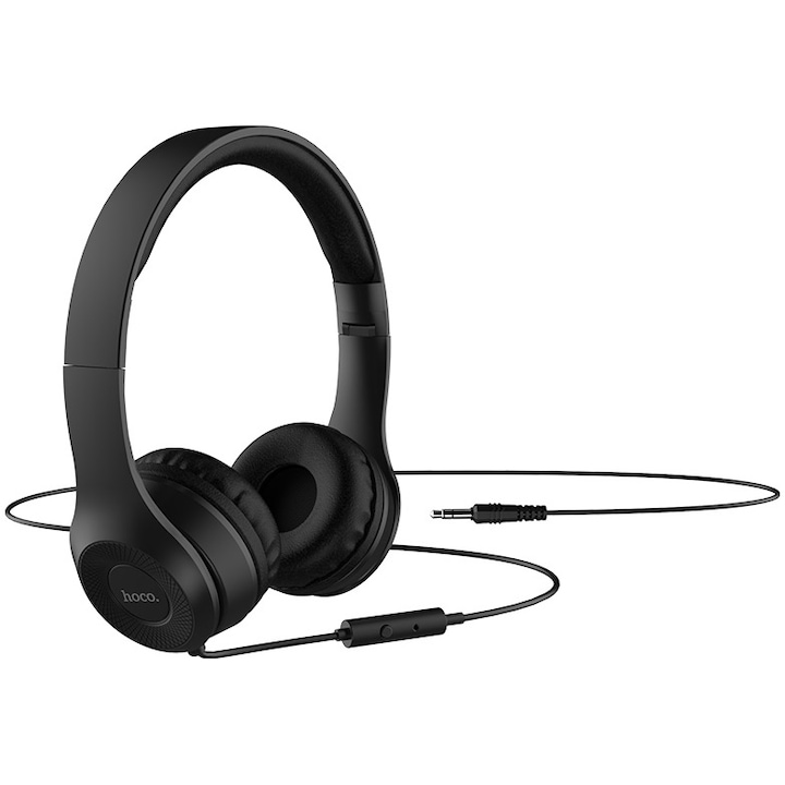 Casti audio on-ear Hoco, W21 Graceful, jack 3.5mm, Microfon, 1.2m, Negru