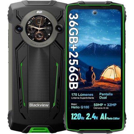 Telefon mobil Blackview BV8200, 6.497" FHD+, 120Hz, 36GB RAM(12GB + 24GB extensibili 2To), 256GB ROM, Android 14, 8800mAh, 8 cores, Dual SIM, NFC/Amprenta/caracteristici faciale, Verde