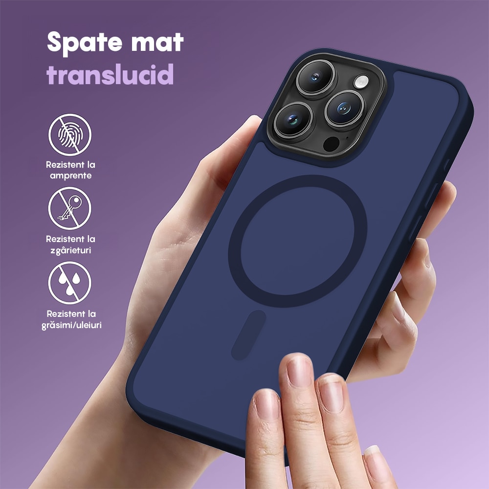 Husa compatibila cu Incarcare Magsafe pentru pentru Apple iPhone 16 Pro Max, CASEY STUDIOS™, Slim, Margini Ridicate pentru Protectia Ecranului si a Camerelor, pentru Incarcare Wireless, Albastru inchis