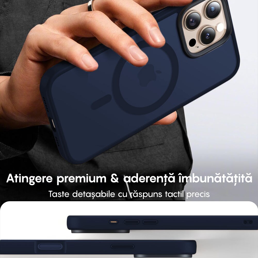 Husa compatibila cu Incarcare Magsafe pentru pentru Apple iPhone 16 Pro Max, CASEY STUDIOS™, Slim, Margini Ridicate pentru Protectia Ecranului si a Camerelor, pentru Incarcare Wireless, Albastru inchis