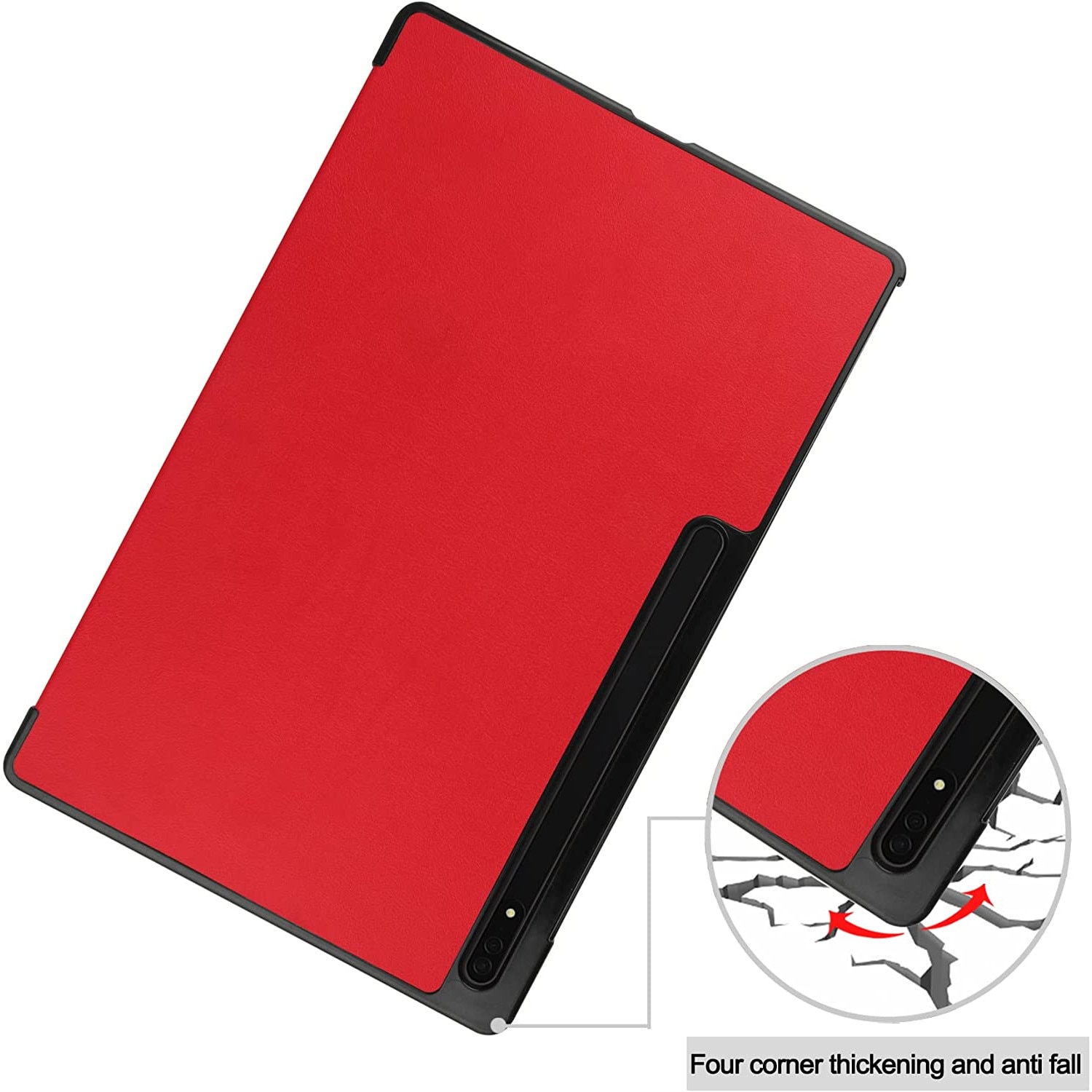 Husa Slim Sigloo, Smart Cover, Trifold, pentru tableta Samsung Galaxy Tab S8 Plus (X800/X806), S7 FE (T730/T733/T736B), S7 Plus (T970/T976B), 12.4 Inch, model Simple Red