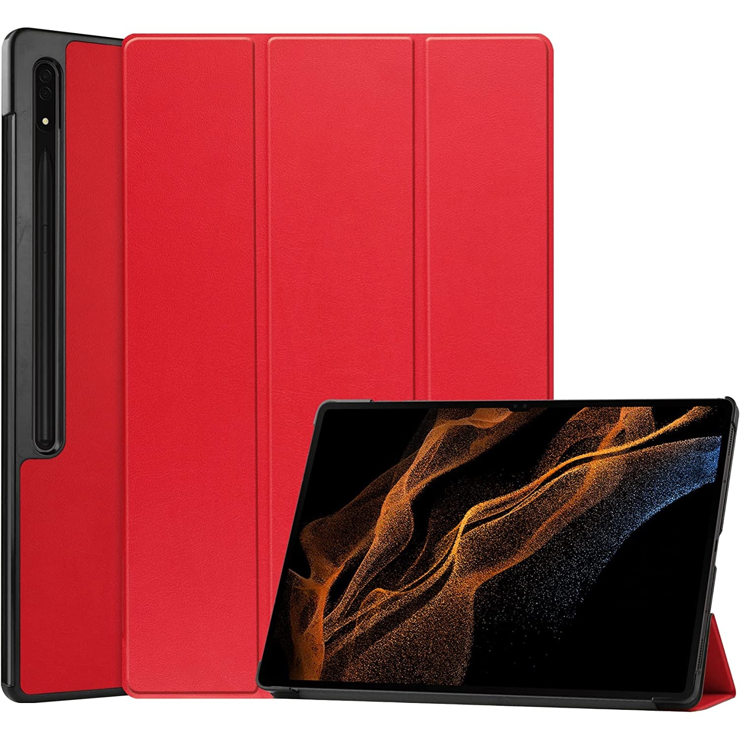 Husa Slim Sigloo, Smart Cover, Trifold, pentru tableta Samsung Galaxy Tab S8 Plus (X800/X806), S7 FE (T730/T733/T736B), S7 Plus (T970/T976B), 12.4 Inch, model Simple Red