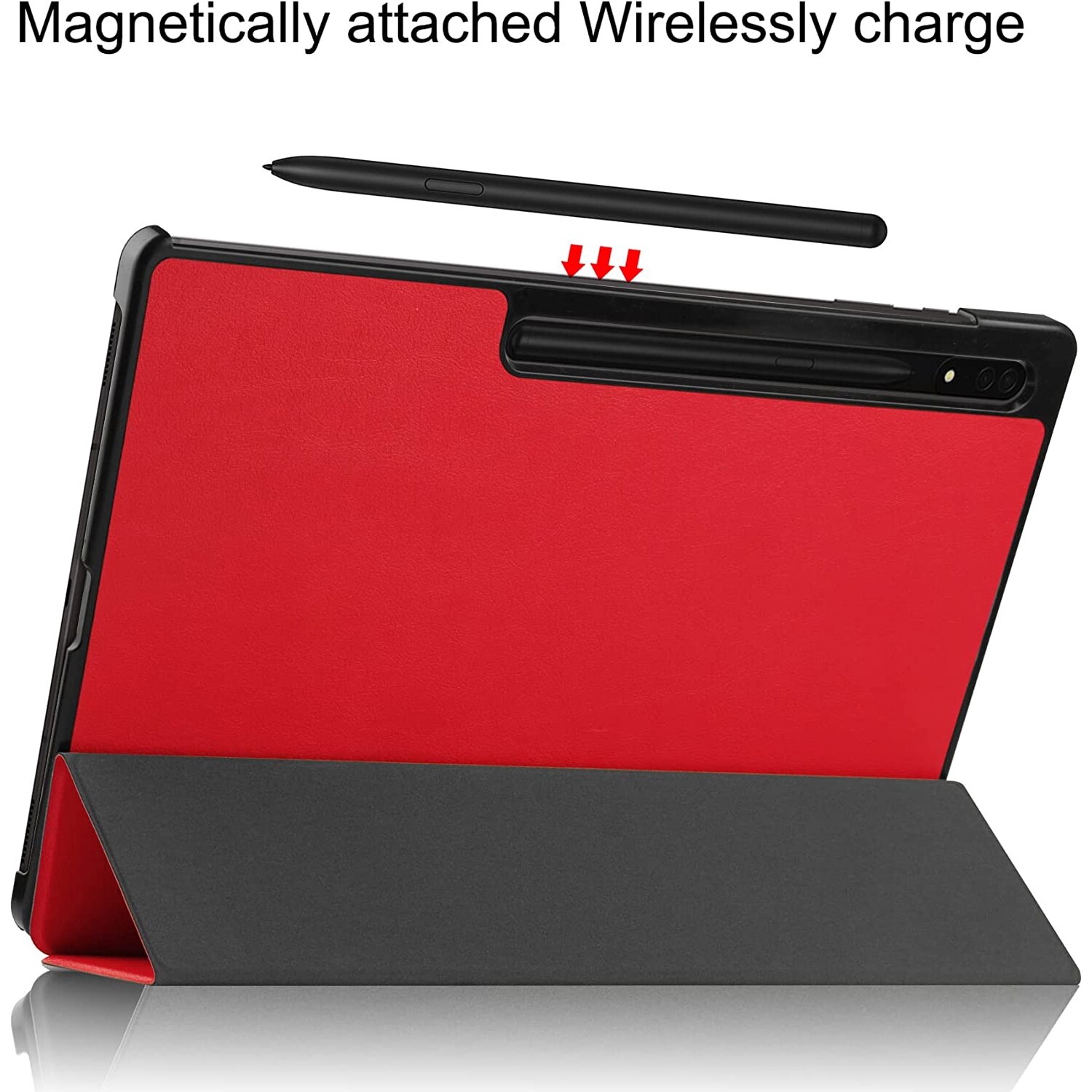 Husa Slim Sigloo, Smart Cover, Trifold, pentru tableta Samsung Galaxy Tab S8 Plus (X800/X806), S7 FE (T730/T733/T736B), S7 Plus (T970/T976B), 12.4 Inch, model Simple Red