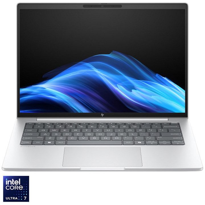 Laptop HP EliteBook 8 G1i Wolf Pro Security Edition cu procesor Intel® Core™ Ultra 7 255U pana la 5.2GHz, 16", WUXGA, IPS, 32GB DDR5 RAM, 1TB SSD, Intel® Graphics, Windows 11 Pro, Glacier silver
