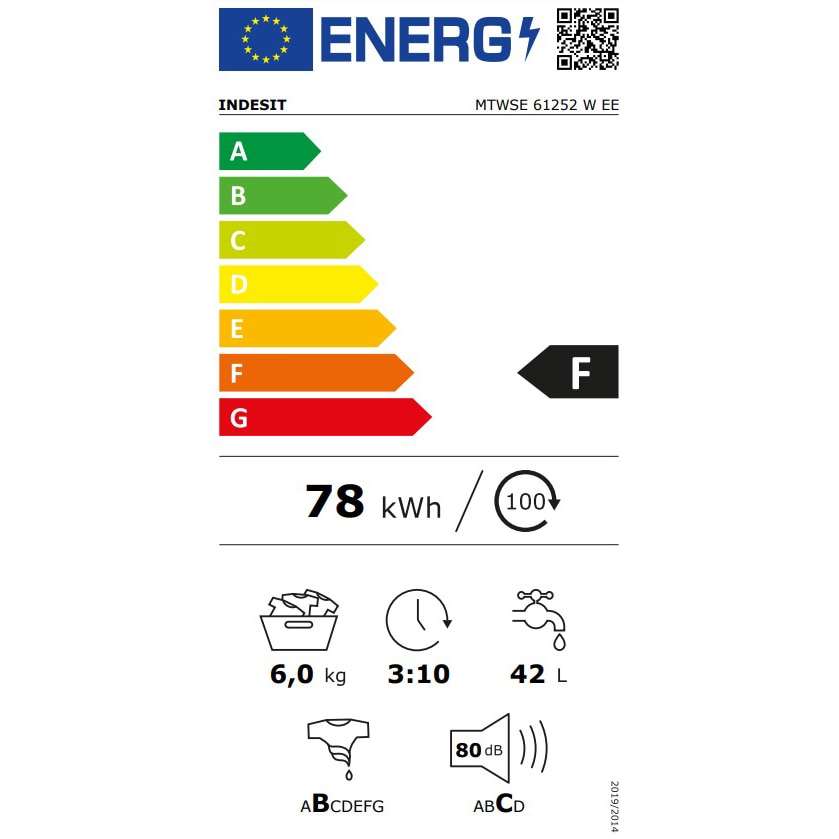 Masina de spalat rufe Slim Indesit MTWSE61252WEE, 6kg, 1200 RPM, Clasa F, MyTime, Fast Cycles, Alb