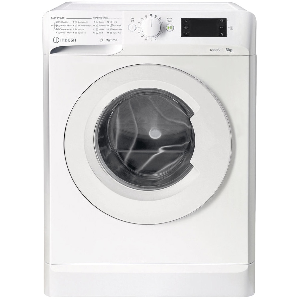 Masina de spalat rufe Slim Indesit MTWSE61252WEE, 6kg, 1200 RPM, Clasa F, MyTime, Fast Cycles, Alb