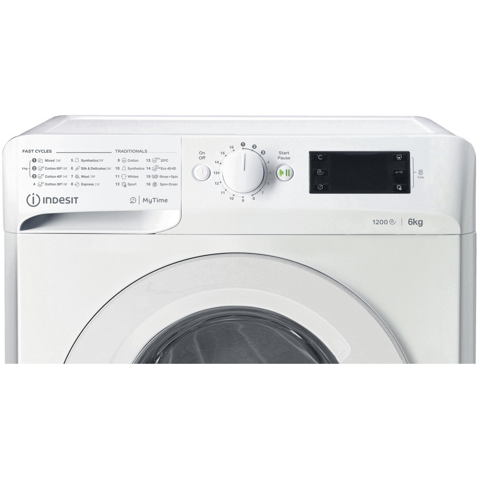 Masina de spalat rufe Slim Indesit MTWSE61252WEE, 6kg, 1200 RPM, Clasa F, MyTime, Fast Cycles, Alb