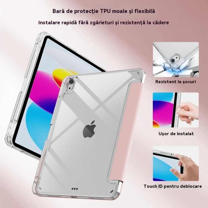 Husa de protectie pentru tableta iPad Air 7 (2025, 11"), pliere 3+Y, suport portret si peisaj, rama transparenta, cu suport pentru creion, Ugo®, roz