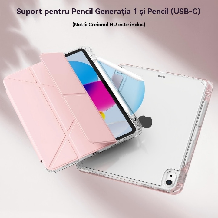 Husa de protectie pentru tableta iPad Air 7 (2025, 11"), pliere 3+Y, suport portret si peisaj, rama transparenta, cu suport pentru creion, Ugo®, roz