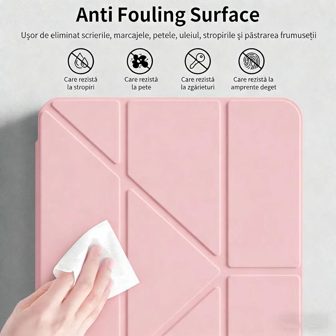 Husa de protectie pentru tableta iPad Air 7 (2025, 11"), pliere 3+Y, suport portret si peisaj, rama transparenta, cu suport pentru creion, Ugo®, roz