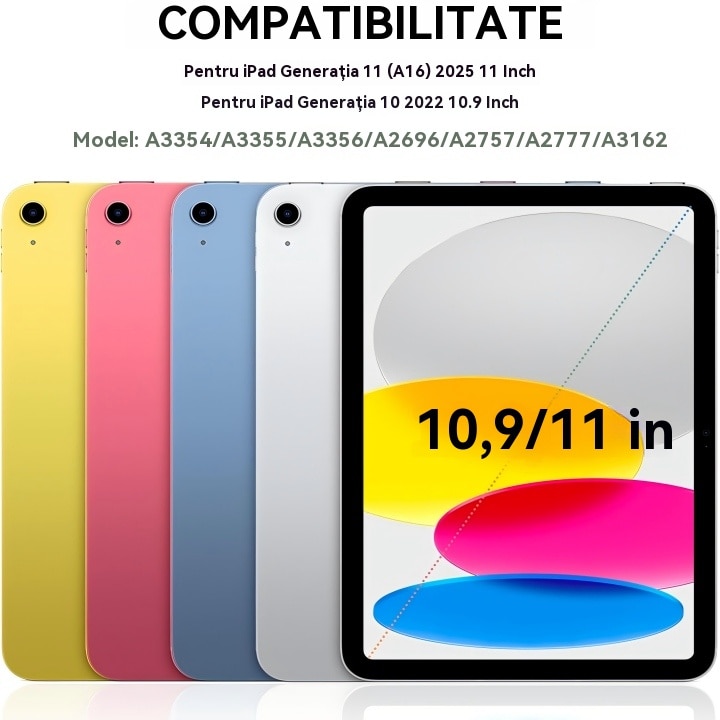 Husa de protectie pentru tableta iPad Air 7 (2025, 11"), pliere 3+Y, suport portret si peisaj, rama transparenta, cu suport pentru creion, Ugo®, roz