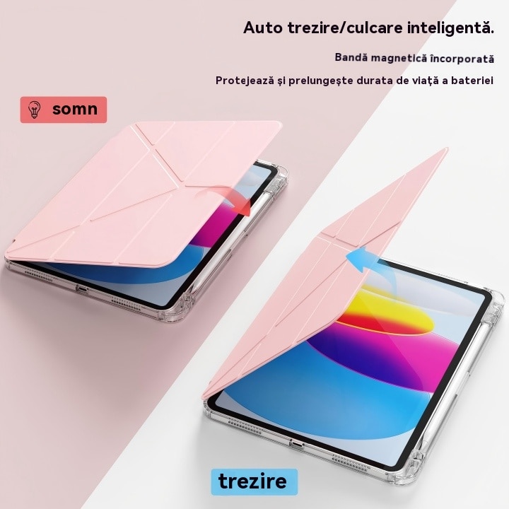 Husa de protectie pentru tableta iPad Air 7 (2025, 11"), pliere 3+Y, suport portret si peisaj, rama transparenta, cu suport pentru creion, Ugo®, roz