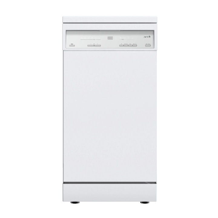Masina de spalat vase Slim Arielli ADW8-7632C White, Autocuratare, AquaStop, Incarcare pe jumatate, Start intarziat, 10 seturi, 6 programe, 45 cm, Clasa E, Alba