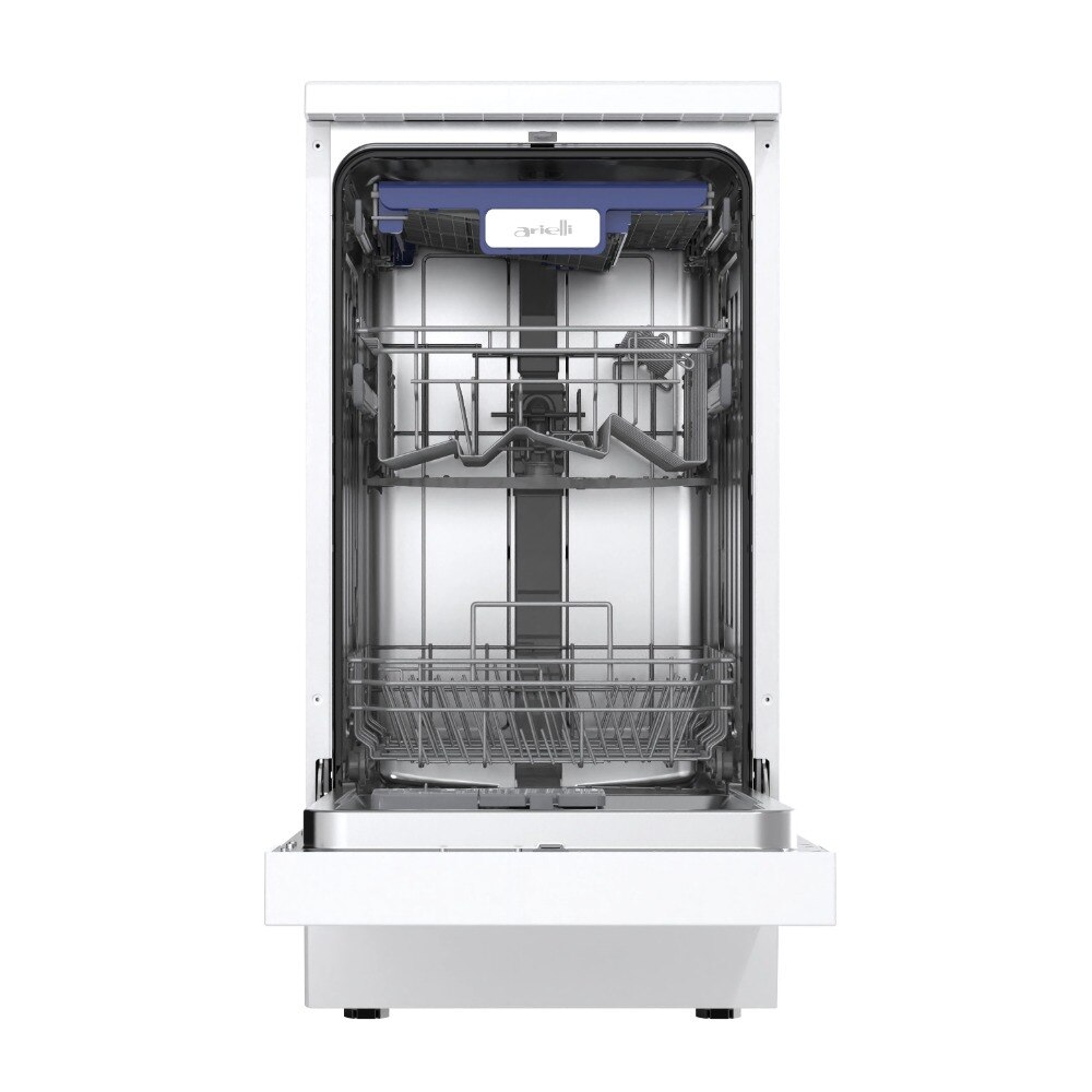 Masina de spalat vase Slim Arielli ADW8-7632C White, Autocuratare, AquaStop, Incarcare pe jumatate, Start intarziat, 10 seturi, 6 programe, 45 cm, Clasa E, Alba