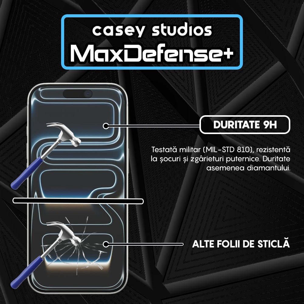 Folie Sticla Mata CASEY STUDIOS™ compatibila cu Apple iPhone 17 Pro, Full Cover 3D, Full Glue, Sticla Securizata, Duritate Militara, Ultra HD, Protectie Profesionala Ecran 3D, Anti Zgarieturi, Anti Socuri
