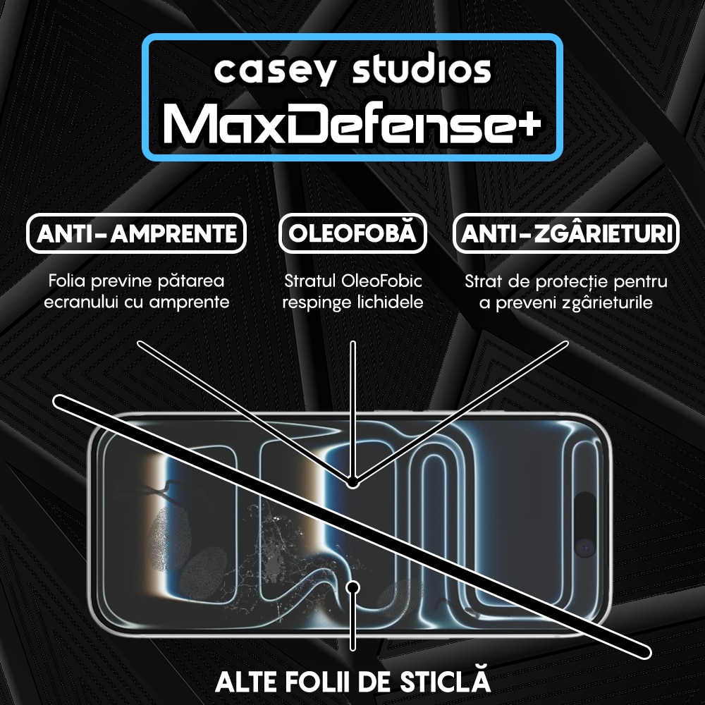 Folie Sticla Mata CASEY STUDIOS™ compatibila cu Apple iPhone 17 Pro, Full Cover 3D, Full Glue, Sticla Securizata, Duritate Militara, Ultra HD, Protectie Profesionala Ecran 3D, Anti Zgarieturi, Anti Socuri