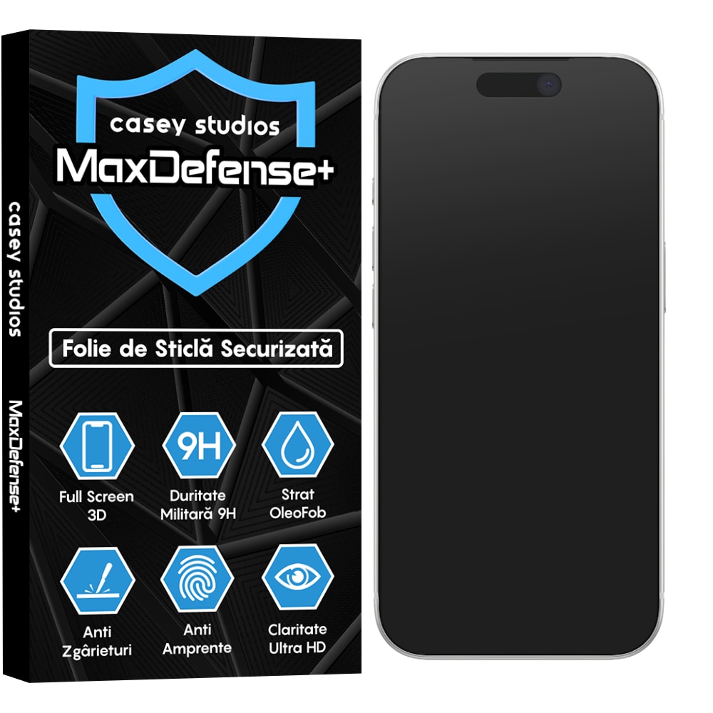 Folie Sticla Mata CASEY STUDIOS™ compatibila cu Apple iPhone 17 Pro, Full Cover 3D, Full Glue, Sticla Securizata, Duritate Militara, Ultra HD, Protectie Profesionala Ecran 3D, Anti Zgarieturi, Anti Socuri