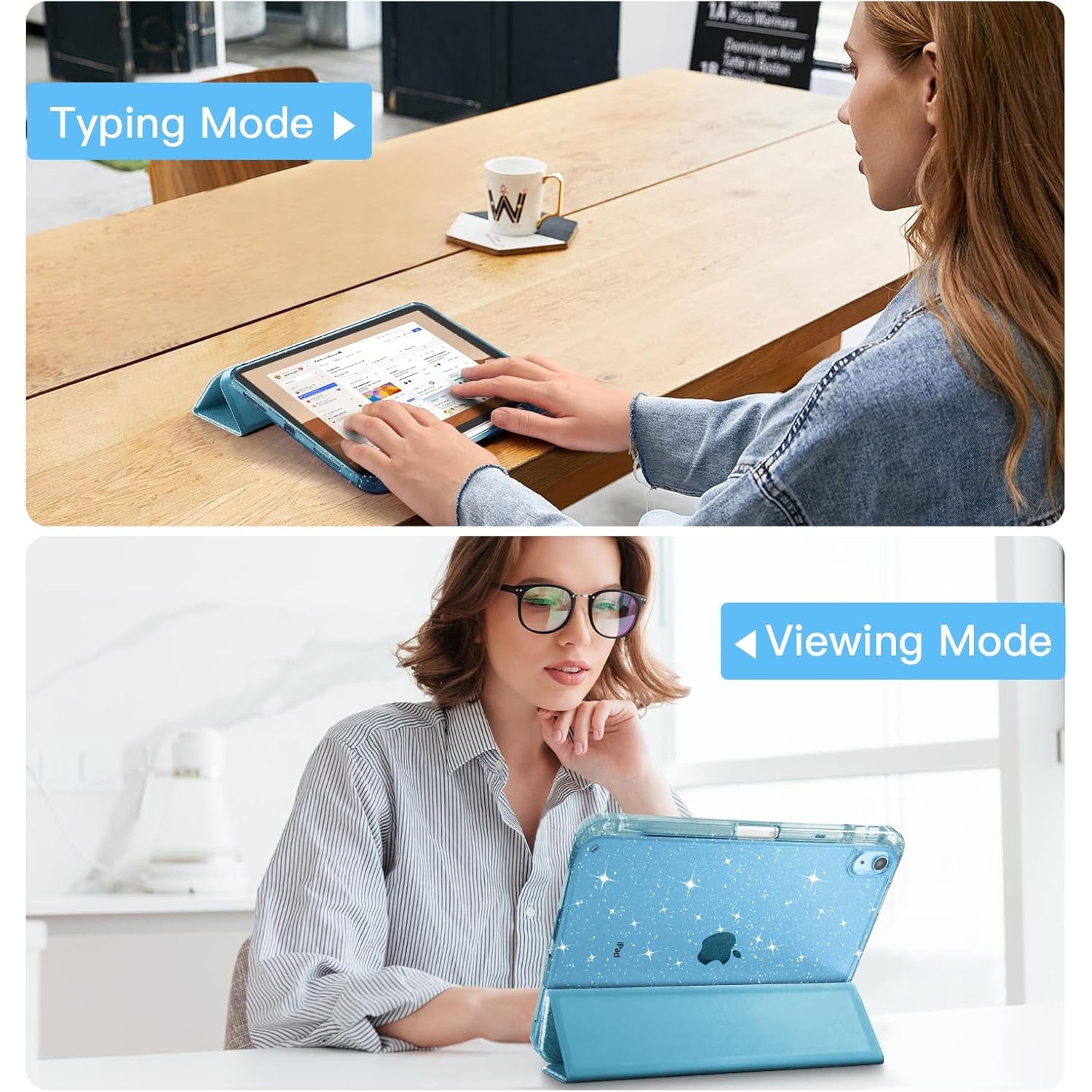 Husa Protectie Inteligenta pentru iPad 11" (Gen 11, 2025 A16) & iPad 10.9" (Gen 10, 2022), Suport Pliabil in Trei Pozitii, Spate Ultra-Subtire, Albastru