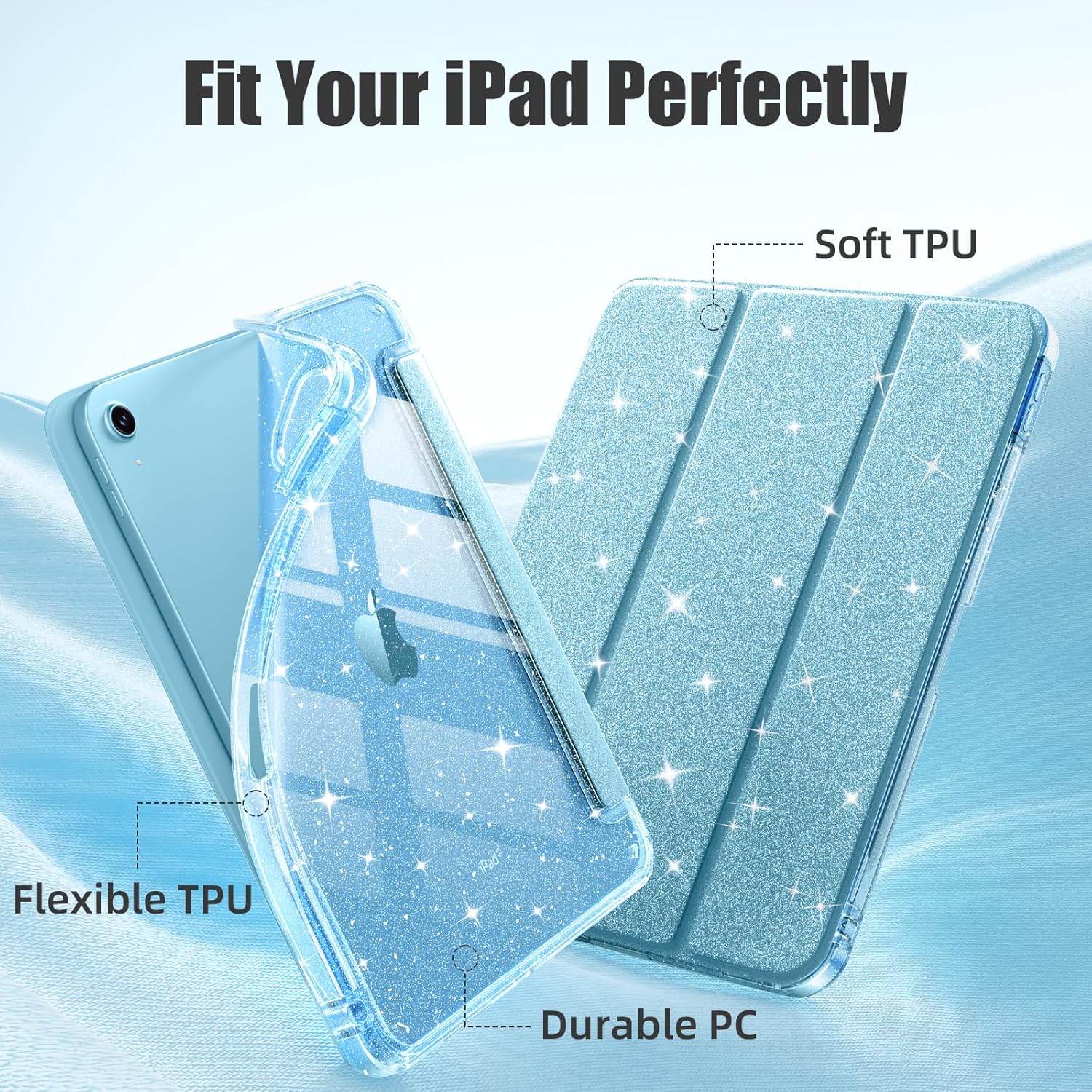 Husa Protectie Inteligenta pentru iPad 11" (Gen 11, 2025 A16) & iPad 10.9" (Gen 10, 2022), Suport Pliabil in Trei Pozitii, Spate Ultra-Subtire, Albastru