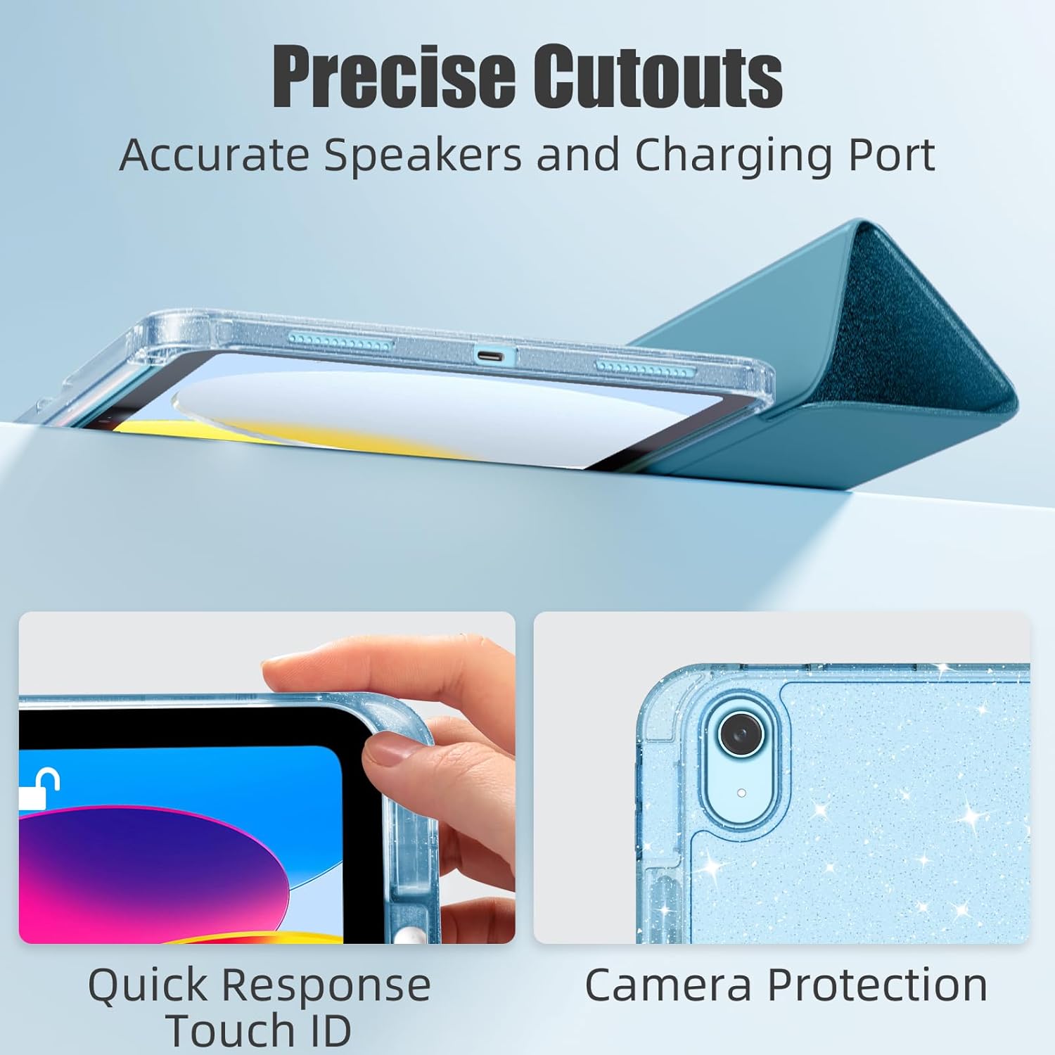 Husa Protectie Inteligenta pentru iPad 11" (Gen 11, 2025 A16) & iPad 10.9" (Gen 10, 2022), Suport Pliabil in Trei Pozitii, Spate Ultra-Subtire, Albastru
