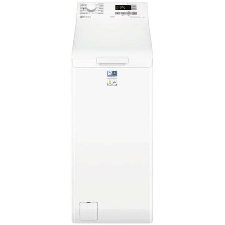 Masina de spalat rufe cu incarcare verticala ELECTROLUX EW6T5271E PerfectCare600, 7 kg, 1200 rpm, Clasa B, motor Inverter, SensiCare, Rapid 14min,Antialergic cu Abur, Sport,Outdoor, Denim, TimeSave, Silent, Adancime totala 60 cm, alb