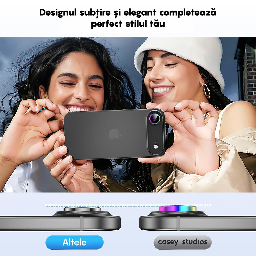 Folie Protectie Lentile Camera compatibila cu Apple iPhone 17 Air, CASEY STUDIOS™ MaxDefense+, Ultra HD, Anti Amprente, Anti Zgarieturi, Anti Socuri, Rainbow