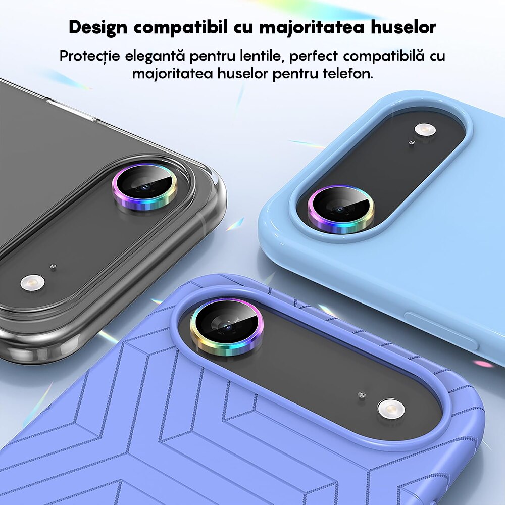 Folie Protectie Lentile Camera compatibila cu Apple iPhone 17 Air, CASEY STUDIOS™ MaxDefense+, Ultra HD, Anti Amprente, Anti Zgarieturi, Anti Socuri, Rainbow