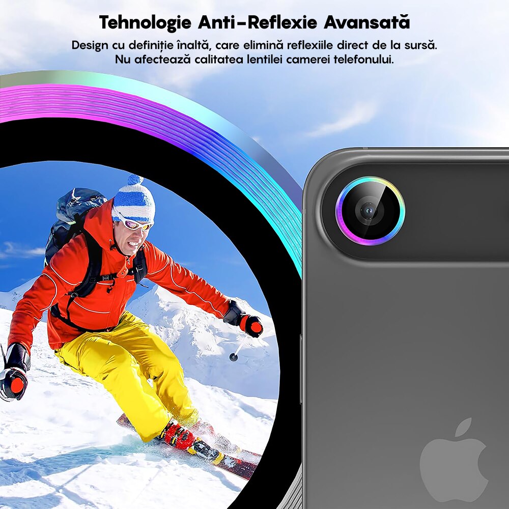 Folie Protectie Lentile Camera compatibila cu Apple iPhone 17 Air, CASEY STUDIOS™ MaxDefense+, Ultra HD, Anti Amprente, Anti Zgarieturi, Anti Socuri, Rainbow